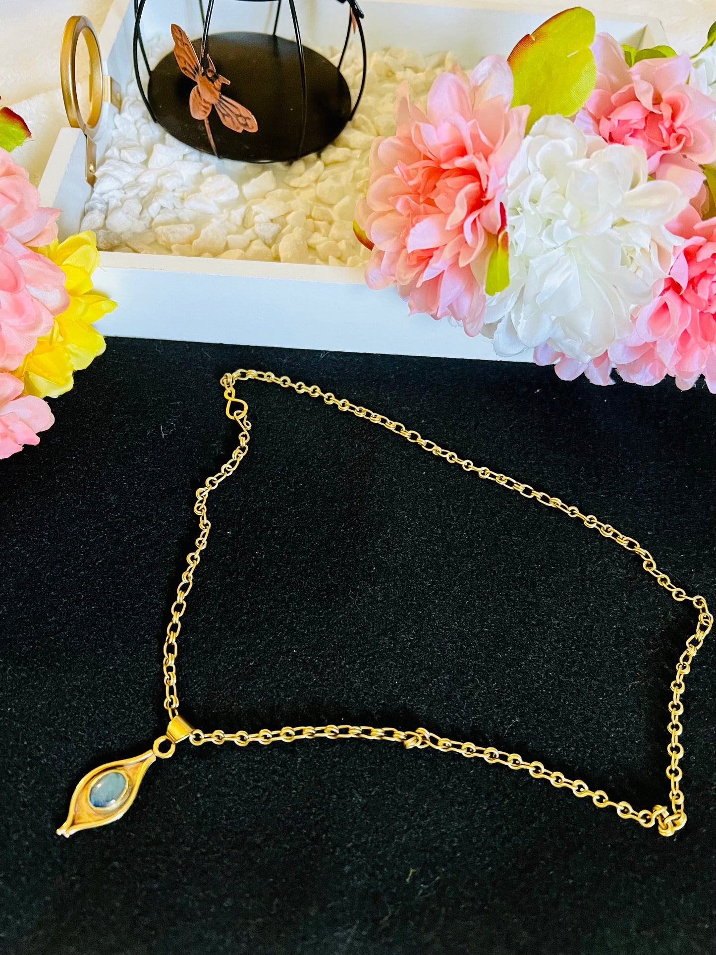 Blue Labradorite Brass Necklace