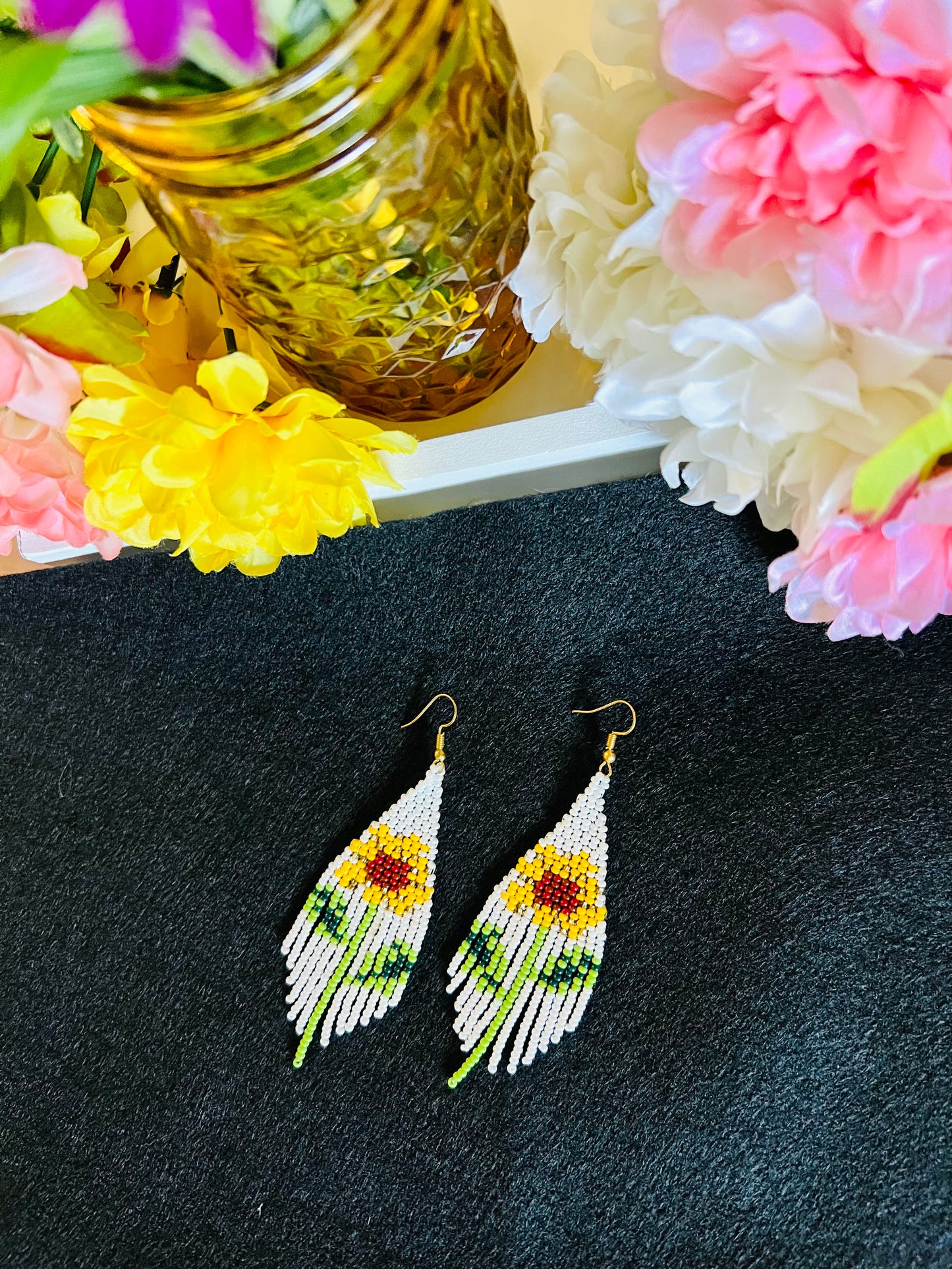 Sunflower Beaded Earrings