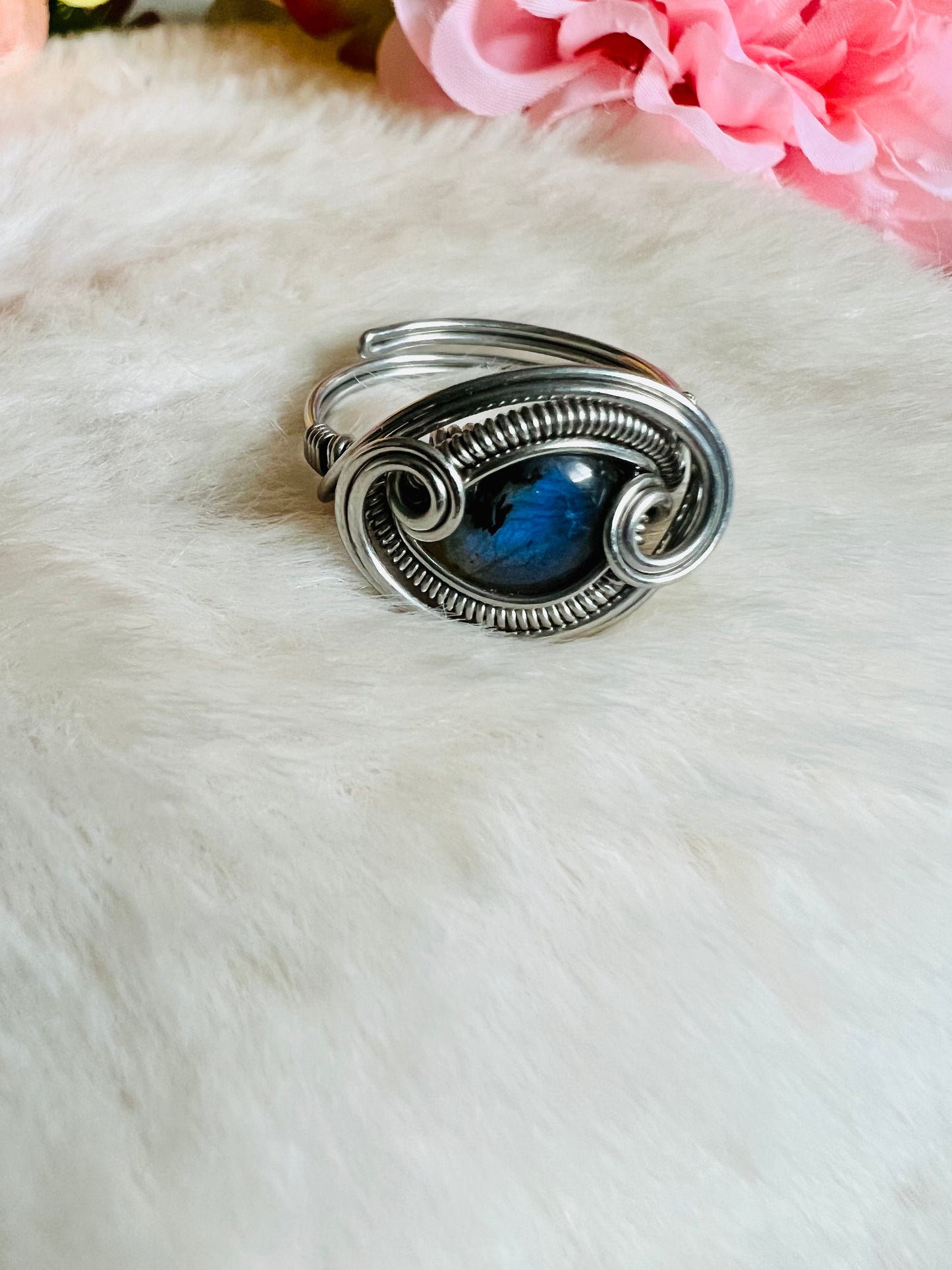 Wrapped Adjustable  Gemstone Ring.