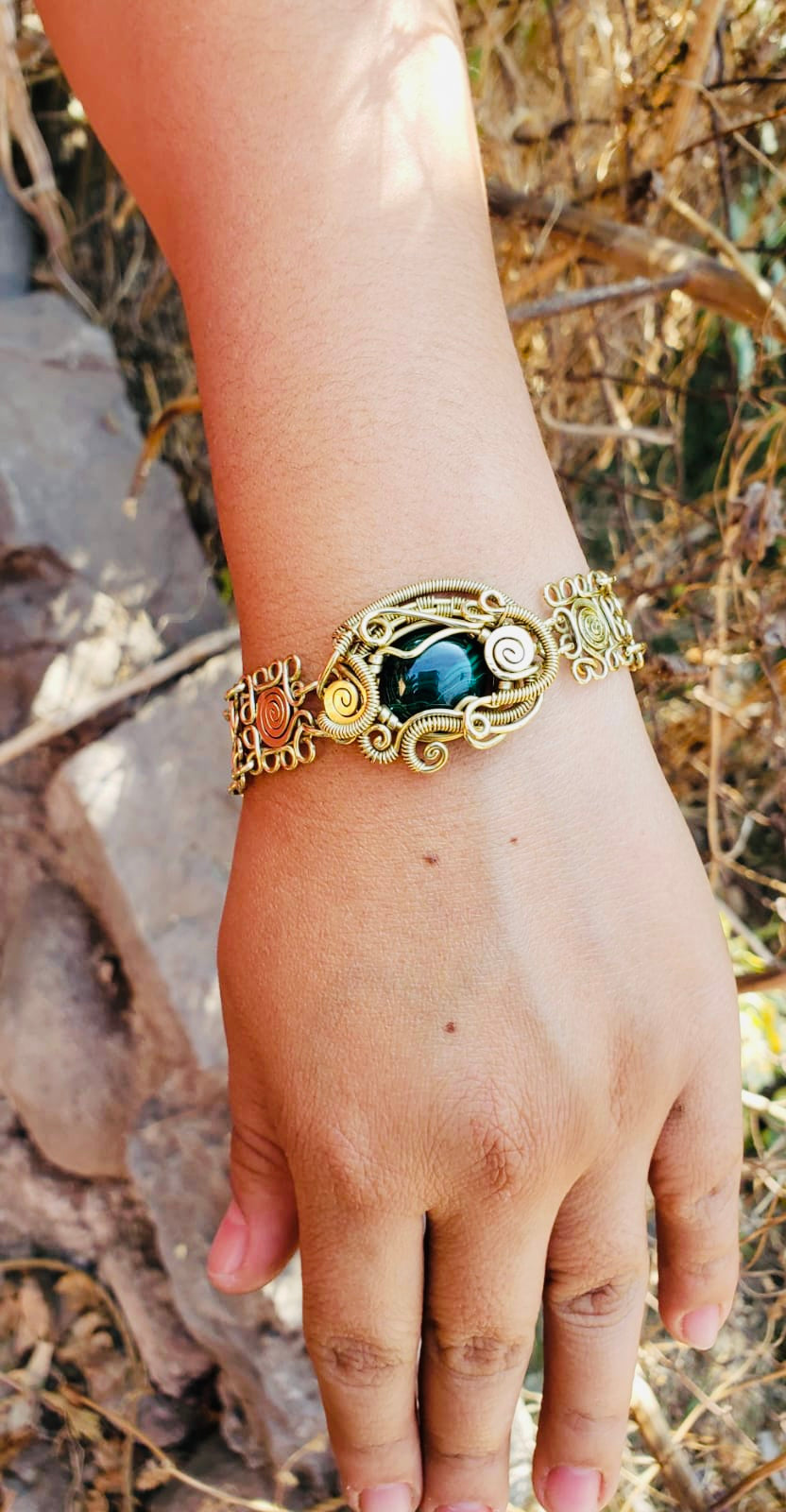 Malachite Brass Bracelet