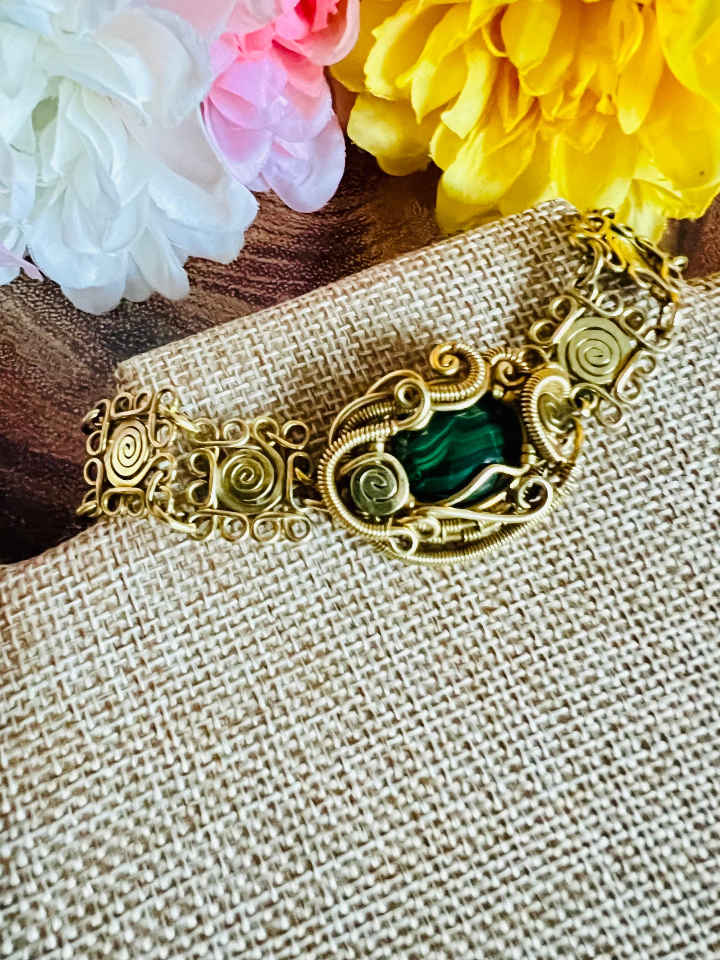 Malachite Brass Bracelet