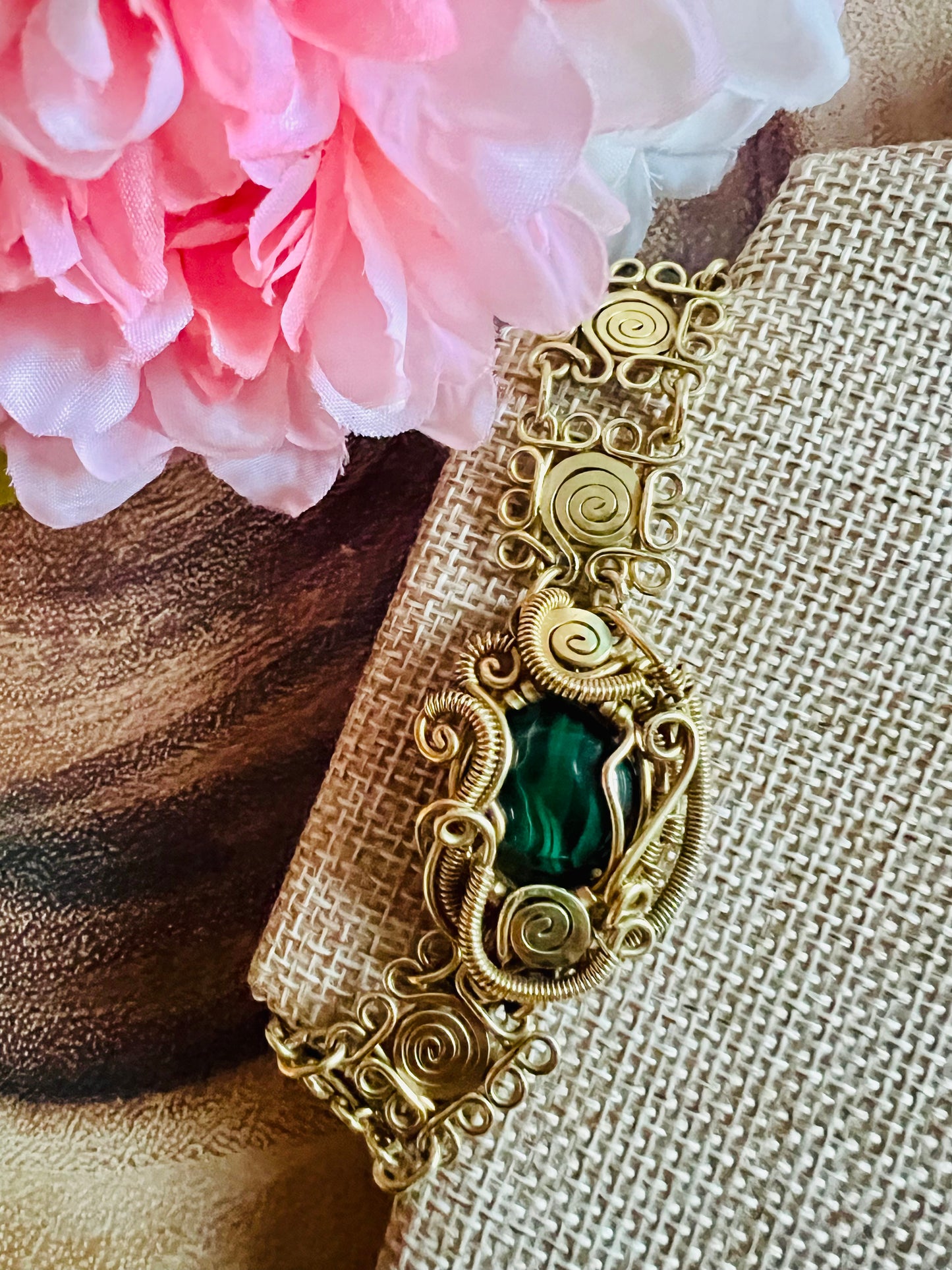 Malachite Brass Bracelet