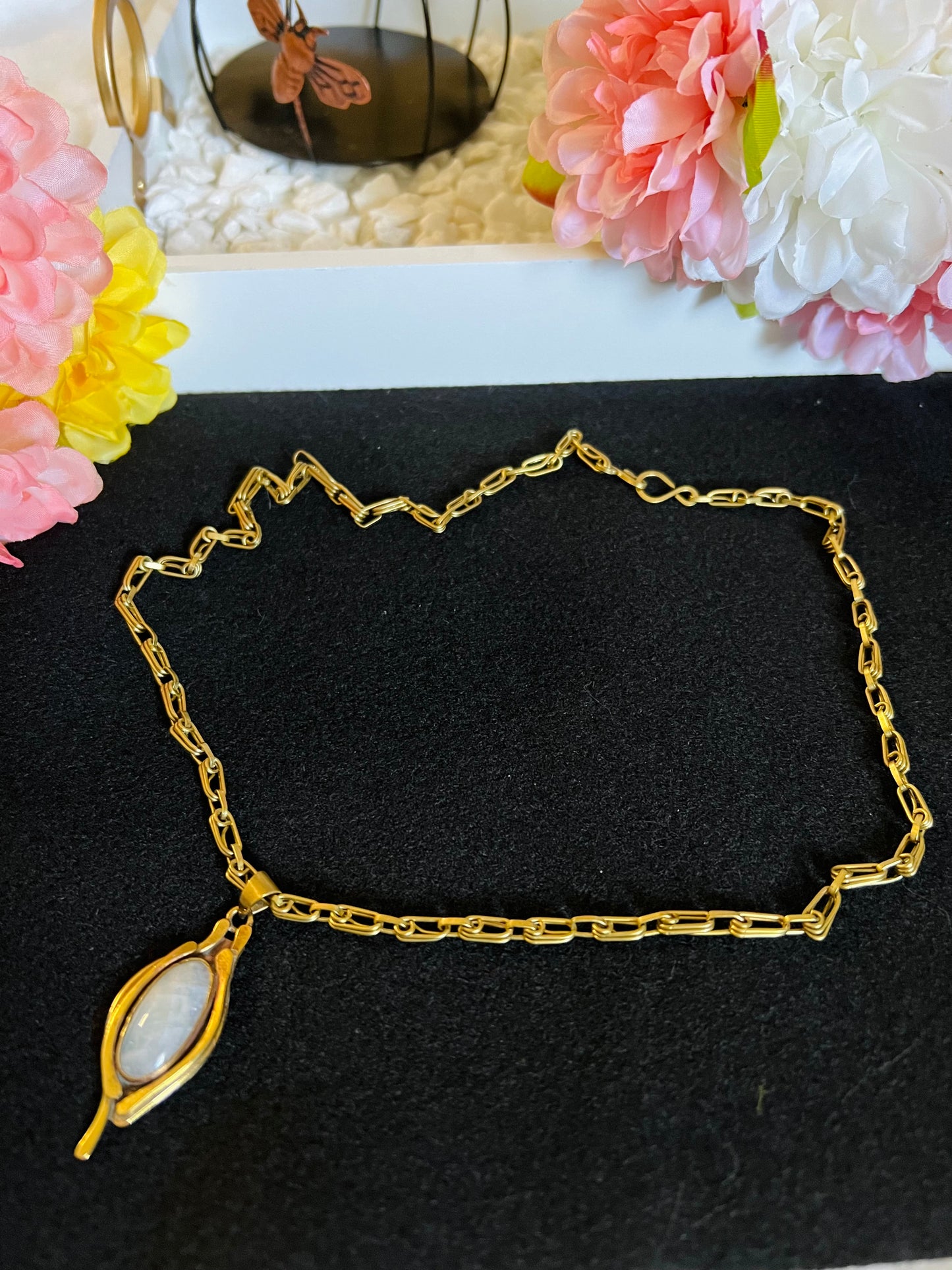 Moonstone Pedant Brass Necklace